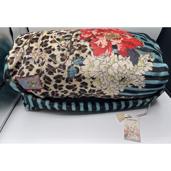 Johnny Was ONTARI Cozy Reversible Plush Blanket Drawstring Bag Floral Leopard - Picture 1 of 9